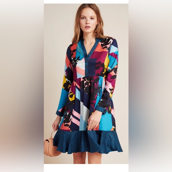 Anthropologie Dresses & Skirts - Anthropologie Multicolor Patchwork V-Neck Mini Dress
